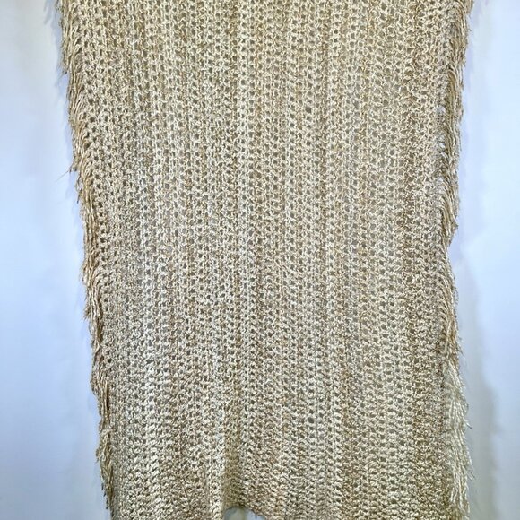 Vintage Handmade Cream Open-Weave Fringe Throw Retro Accent Blanket MCM Boho - Picture 2 of 5